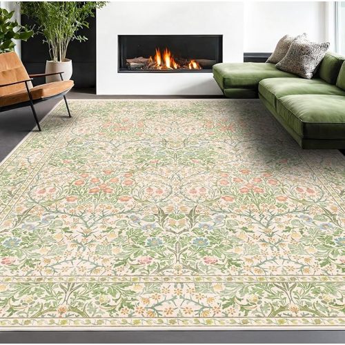 Garden Green Washable 8x10 Area Rug
