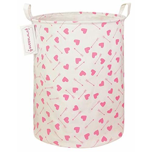 QUEENLALA Large Storage Basket,Laundry Hamper/Bathroom/Home Decor/Collapsible Round Storage Bin,Boys and Girls Hamper/Boxes/Clothing(Heart Arrow)