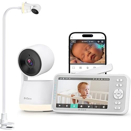 Dr.Care LumiView Smart WiFi Baby Monitor with Clip Mount - 5" 1080P FHD & 2K Camera App Control, Privacy Mode, 5000mAh Removable Battery, Cry & Motion Alerts, HD Night Vision, RGB Night Light