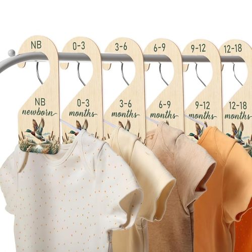 R HORSE 8Pcs Wooden Baby Closet Dividers for Boy Girl | Mallard Duck Baby Closet Organizer, Double-Sided Newborn Clothes Size Hanger Dividers, Nursery Decor Gift (0-24 Months)