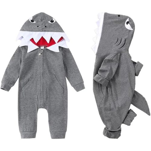 Newborn Infant Baby Boys Girls Cartoon Shark Halloween Christmas Hoodie Romper Jumpsuit Outfits Clothes