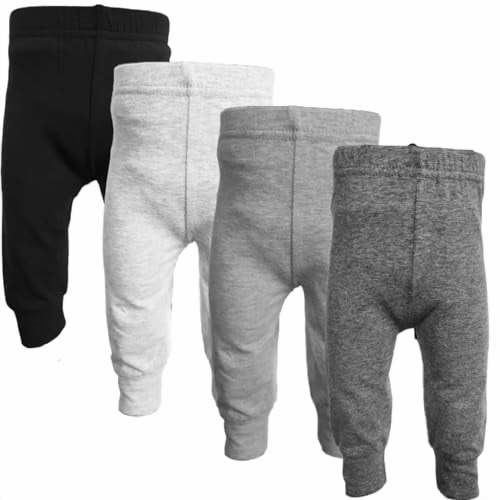 123 Bear Baby & Toddler Cuffed Ankle Pants, Cotton Spandex Leggings, Black 4-Pack, 0-3 Months