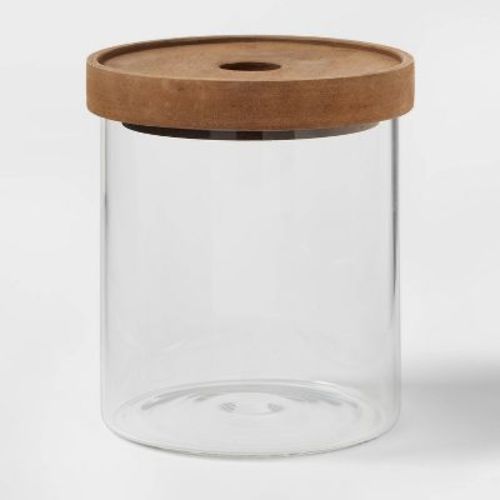 Glass Storage Canister With Wood Lid - Small - Threshold™: Clear Glass Jar With Wood Lid, Bpa-free, 1 Qt. Food Storage Container