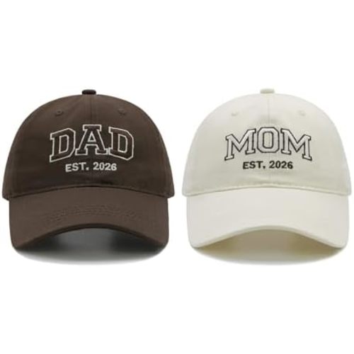 Waldeal Mom and Dad Est 2026 Hats, New Parents Gifts, Matching Adjustable Embroidered Baseball Caps for Couples