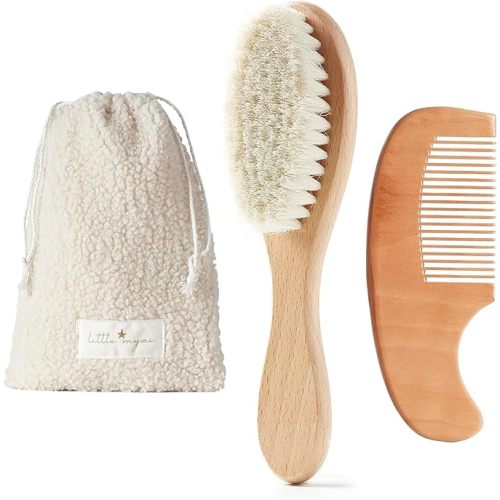 MYZI Baby Hair Brush Set – Baby Brush and Comb Set Newborn, Baby Comb and Brush Set Boy and Girl, Newborn Hair Brush and Newborn Comb - Baby Gift Set