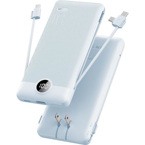 VRURC Portable Charger, Power Bank Built-in Cables and AC Wall Plug