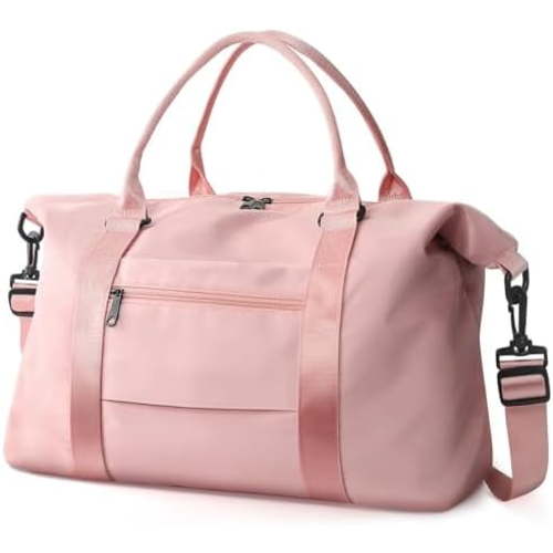 Travel Duffle Bag, Waterproof Weekender Carry On Tote Bags for Women, Sport Gym Bag for Men, Hospital Bag for Labor and Delivery, Overnight Luggage Bag with Trolley Sleeve Coral Pink