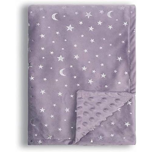 Baby Blanket for Boys Girls Soft Minky with Double Layer Dotted Backing, Star and Moon Printed 30 x 40 Inch Receiving Blanket (Violet)