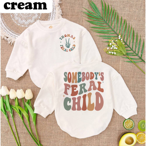 Custom name Somebody's Feral Child Romper Sweatshirt, Baby Girl Romper, Baby Boy Romper, Feral Bodysuit, Baby Announcement Outfit