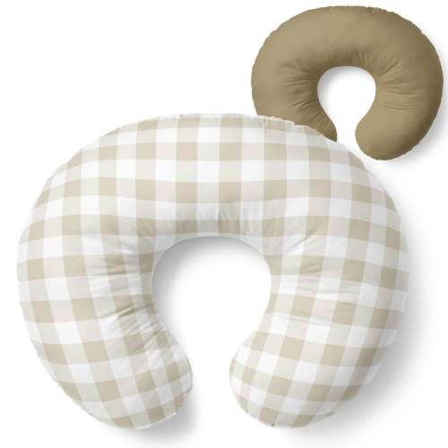 Nursing Pillow Cover - Gingham Khaki