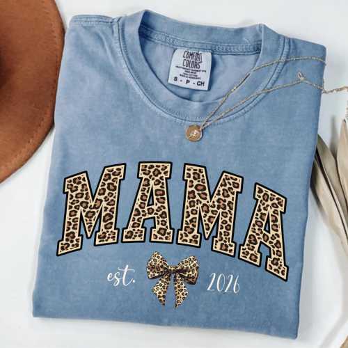 Comfort Colors® Mama Est 2026 Shirt, New Mom Gift, Leopard Mama T-Shirt, First Time Mom Tee, Pregnancy Announcement Shirt