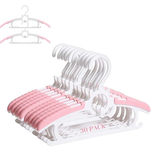 JSF Baby Hangers,30 Pack Baby Clothes Hangers for Closet Kids,Save Space Plastic Hangers Toddler Infant Nursery Child Small Children(Pink)