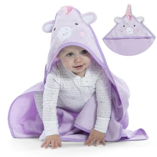 Delta Children Baby/Infant Hooded Bath Towel - Super Soft and Absorbent- Newborn Essential - Ideal Baby Registry/Shower Gift for Boys and Girls, Light Purple Unicorn