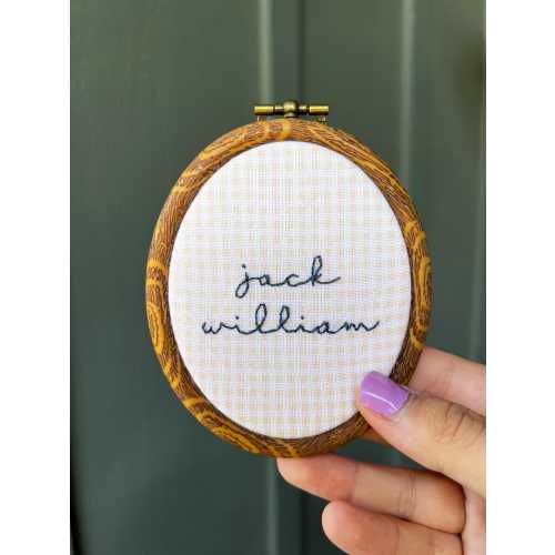 Hand Embroidered Gingham Mini Name Hoop, Custom Hand Embroidery Decor, Room Decor, Nursery, Baby Shower Gift, Newborn, Boy, Girl