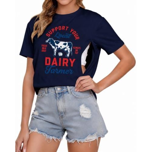 Women’s Breastfeeding T-Shirt With Hidden Zipper Dairy Farmer Nursing Tee
