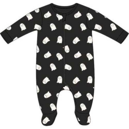GHOSTS GLOW IN THE DARK PRINT ON BLACK SLEEPER – Apple Blossom Baby And Decor