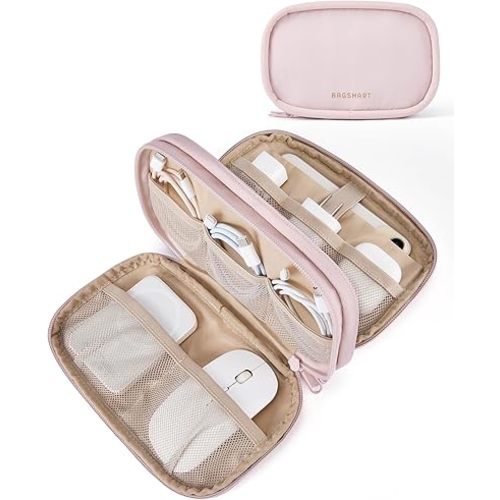 BAGSMART Cord Organizer Travel Cable Bag, Compact Tech Electronic Organizer Travel Case, Essentials for Charger, Cable, Phone, Flash drive, Double Layers (Pink)