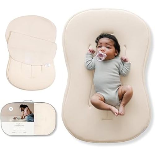 Snuggle Me® Baby Lounger Curve (0-6 Months) - Premium Organic Cotton with Foam Core, Machine-Washable Cover, Buttery-Soft & Breathable Infant Lounger with Travel Bag (30 in x 20 in x 1.9 in) - Natural