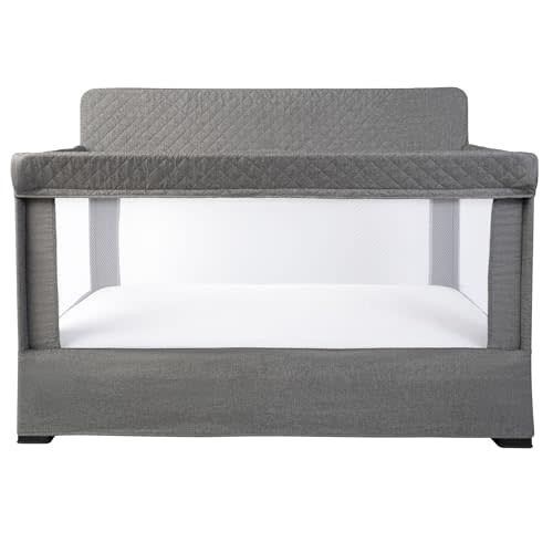 Baby Delight Lunaire Full Size Crib, Charcoal Tweed | Airy Mesh Walls for Air Flow & Visibility, Tool Free Assembly Baby Bed, Breathable Mesh Baby Crib