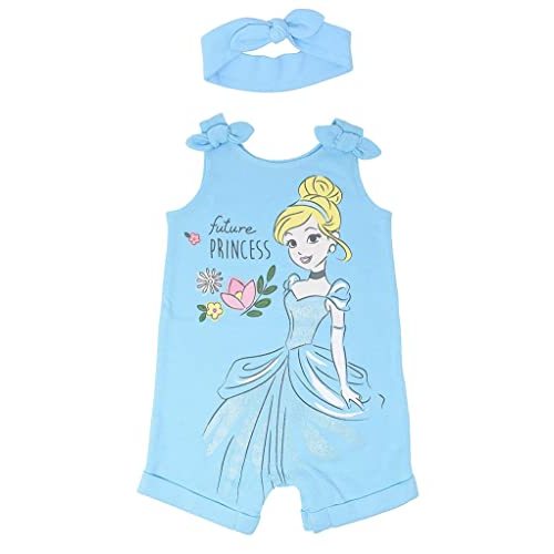 Disney Princess Rapunzel Ariel Belle Jasmine Aurora Baby Girls Snap Romper and Headband Newborn to Toddler