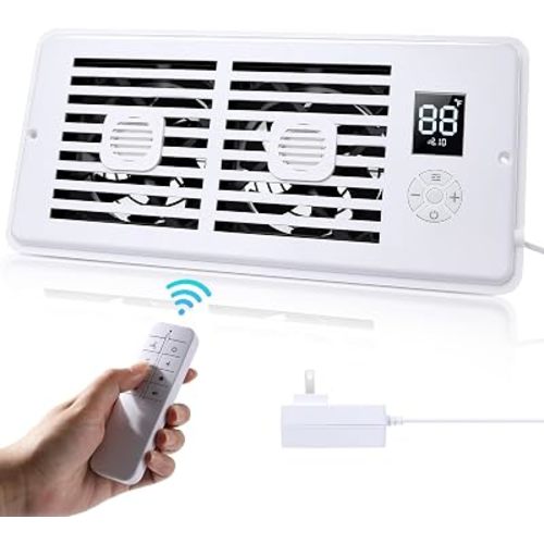 AGPTEK Register Booster Fan for 4 x 10 Register Holes, Quiet Air Vent Fans with 10-Speed, Intelligent Thermostat & Remote Control, Heating Cooling AC Vent Fan for Room Wall Floor Ceiling