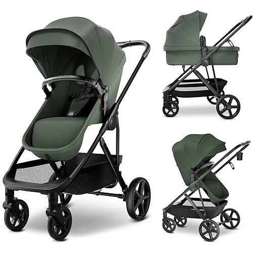 MAMA & BABY Rovee 2-in-1 Baby Stroller, Convertible Infant & Toddler Stroller with Reversible Seat, Large UPF 50+ Sun Canopy, Foldable Stroller with Shock-Absorbing Wheels & Storage Basket