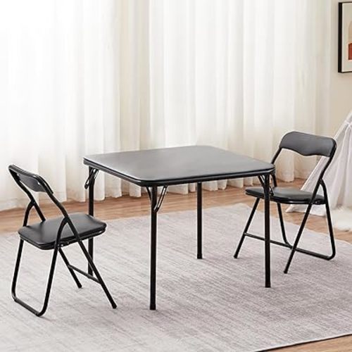 VECELO Kids Folding Activity Table and Chair Set, with Ultra Soft Padded Cushion, 3 Piece, Black