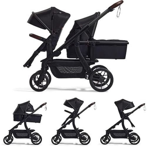 Momcozy ChangeGo - Cochecito de bebé convertible de individual a doble a carro con 23 configuraciones, con moisés, asiento incluido, ruedas grandes de PU, suspensión en todas las ruedas y dosel