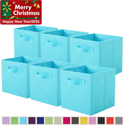PinkSheep Collapsible Fabric Cube Storage Bins, Storage Cubes Organizer Bins Basket(10.5" x 10.5"), Sky Blue, 6 Pack