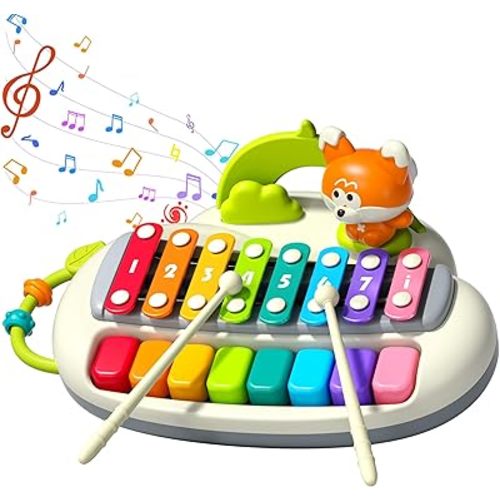 2 in 1 Baby Piano Xylophone for Toddlers， 8 Multicolored Key Keyboard Piano, Musical Table Percussion Sensory Toys ，Educational Musical Learning Instruments Toy for Kids Girls Boys
