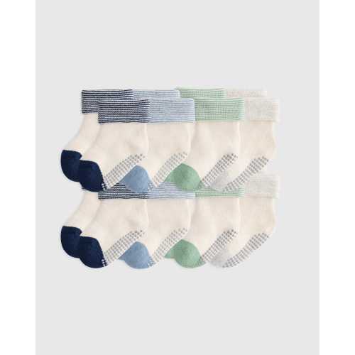 Organic Cotton Gripper Fold Over Socks 8-Pack - Baby in Blue Multi