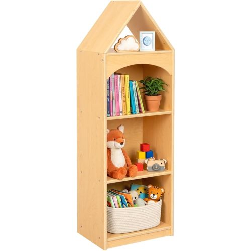 OOOK 4-Tier Montessori Bookshelf and Toy Storage with House Shape, Montessori Furniture for Living Room, Playroom, Nursery, Classroom, Kindergarten