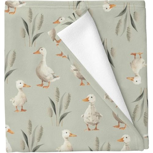 Vintage Duck Reeds Baby Blankets for Boys Girls Watercolor Ducks Leaves Lake Infant Toddler Blankets Farm Animal Warm Newborn Receiving Blankets Swaddling Wrap for Crib Stroller 30x40in