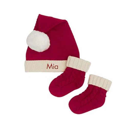Santa Hat and Bootie Set, 3-6 Months, Red