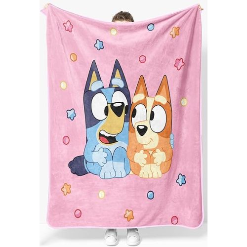 Bluey & Bingo Plush Throw Blanket - Measures 46 x 60 Inches Pink Super Soft Lightweight Fleece Kids Bedding