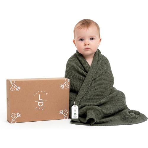 Organic Cotton Baby Blanket 30x40 in, Pepper Green – GOTS Certified, Soft Knit Swaddle with Gift Box, Breathable Nursery Blanket for Crib & Stroller, Machine Washable