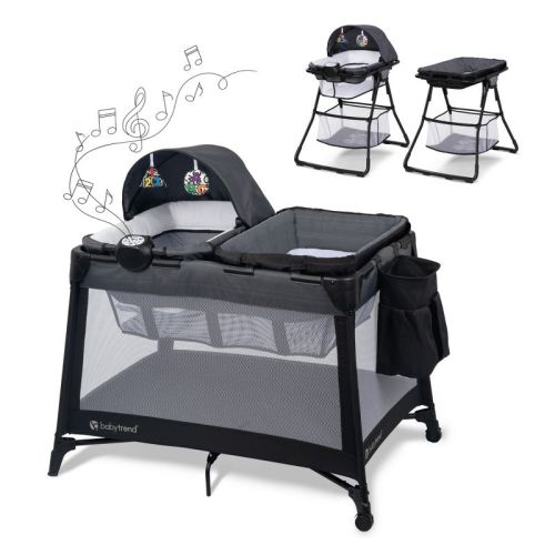 Baby Trend Willow Nursery Center Standard Playard with Bassinet Stand/Changing Stand and Music Center - Black