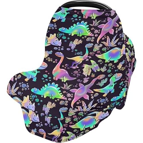 Stretchy Baby Car Seat Covers for Boys Girls Rainbow Dinosaurs Infant Car Canopy Nursing Cover Breastfeeding Scarf