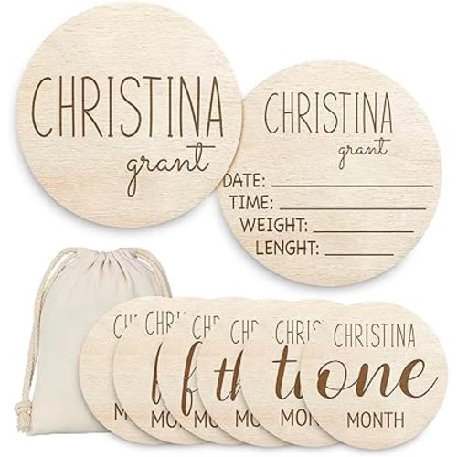 Personalized Newborn Baby Name Sign Custom Birth Announcement Wood Plaque for Hospital Monthly Milestone Marker Discs Cute Nursery Decor Photo Prop