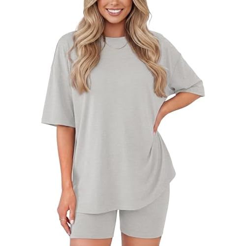 ZOOSIXX 2 Piece Sets for Women Summer - Oversized T-Shirt and Biker Shorts Lounge Sets Matching Outfit for Travel Casual