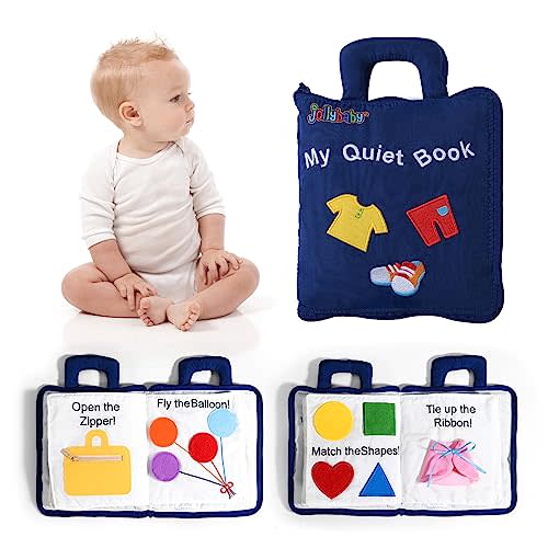 Jollybaby Baby Soft Busy Books -My Quiet Book, Travel Toy & Montessori Sensory Educational, 10 Preschool Learning Activities for 1 2 3 Year Old Toddlers Boy Girl(Blue)