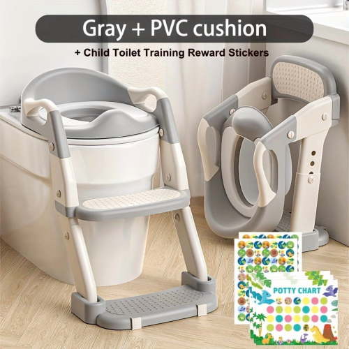 [3-in-1 Potty Training Toilet] 3-in-1 Adjustable Portable Youngsters's Potty Training Toilet Seat | Foldable Step Stool with Potty Training Reward Stickers | Ideal for Home Use