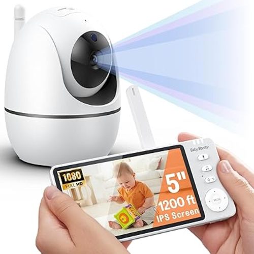 Baby Monitor No WiFi - 1080P HD 5" Video Monitors with Camera and Audio, IPS Screen 4X Zoom, 32-Hour Battery, Night Vision, VOX, 2-Way Talk, 2-Way Rotating, 1200ft Range
