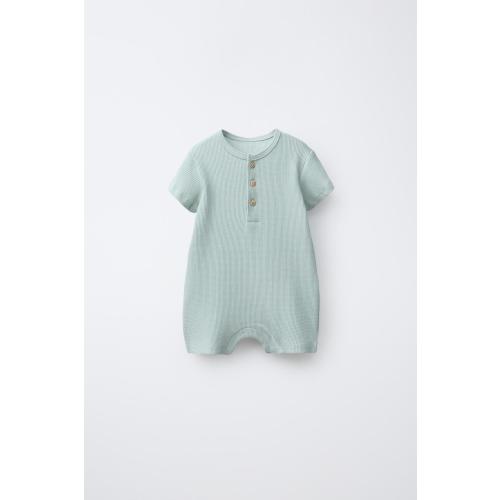 WAFFLE KNIT HENLEY ROMPER - Sea green | ZARA United States