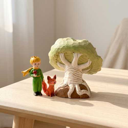 Figurine romantique du Petit Prince et du Renard, décoration en bois d'arbre baobab, cadeau de mariage symbolique, souvenir de demande en