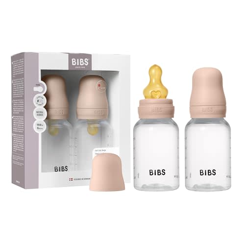BIBS Baby Bottles 2-Pack, 5 Oz, Round Latex Nipple, Anti-Colic System for Gas Reduction., BPA-Free, Lightweight & Easy to Clean, Suitable for Newborns 0+ Years - 150ml (Pack of 2) Blush