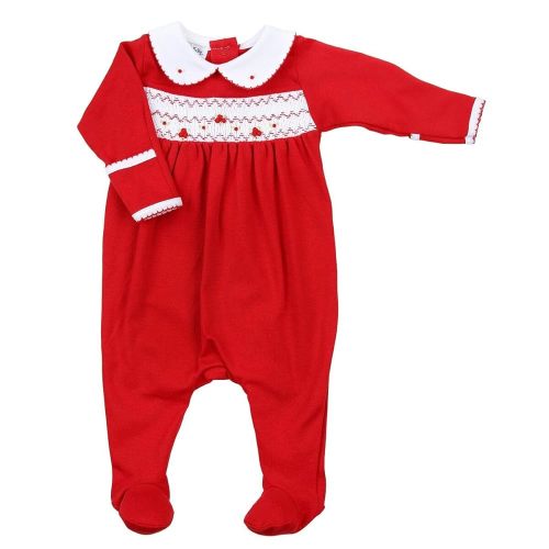 Magnolia Baby Baby Girl Clara and Colton Smocked Collared Footie Red