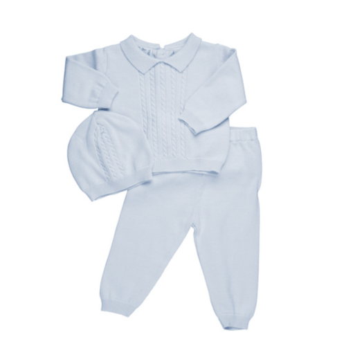 Knitted Outfit for Newborn Baby Boy | Knitted newborn coming home outfit |White Knitted Outfit for Baby Boys | Feltman Brothers - Blue 6 Mo