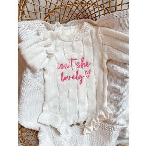 Embroidered Newborn Romper - Organic Cotton Frilled Outfit