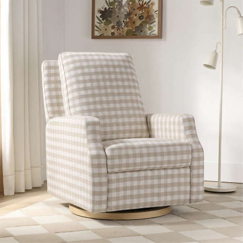 Namesake Crewe Tan Gingham Manual Swivel Glider Nursery Chair
